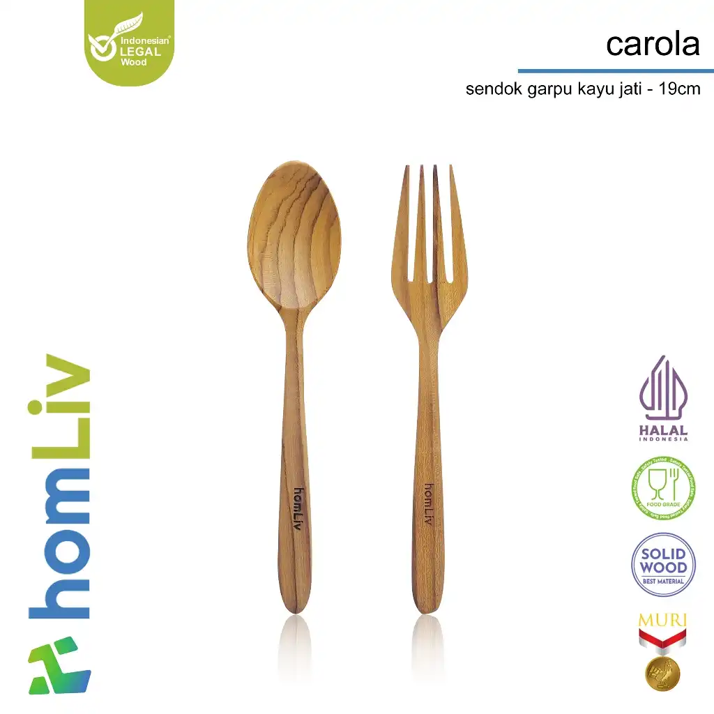 homLiv Sendok Garpu Kayu Set Carola Wooden Cutlery Serbaguna Food Grade