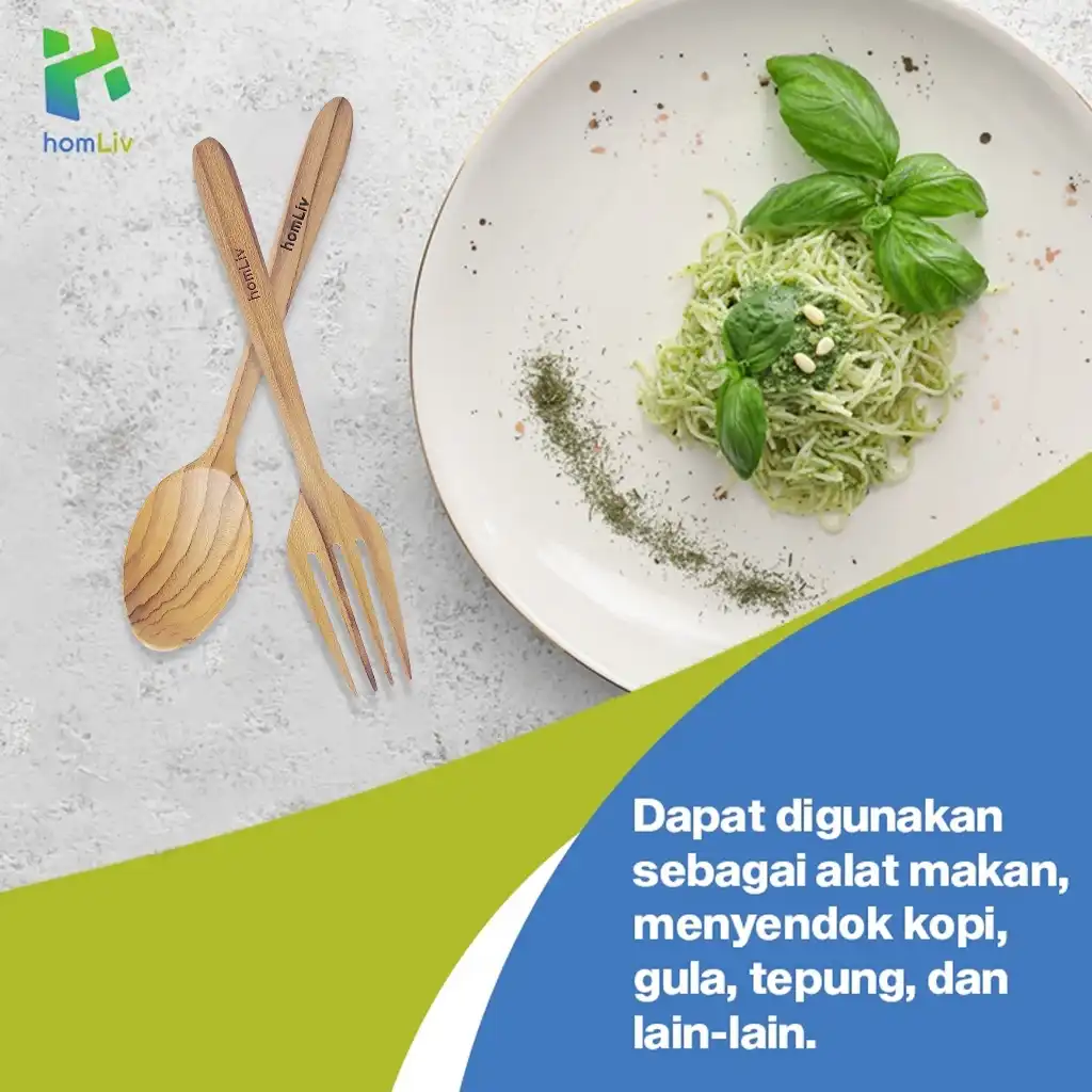 homLiv Sendok Garpu Kayu Set Carola Wooden Cutlery Serbaguna Food Grade 2