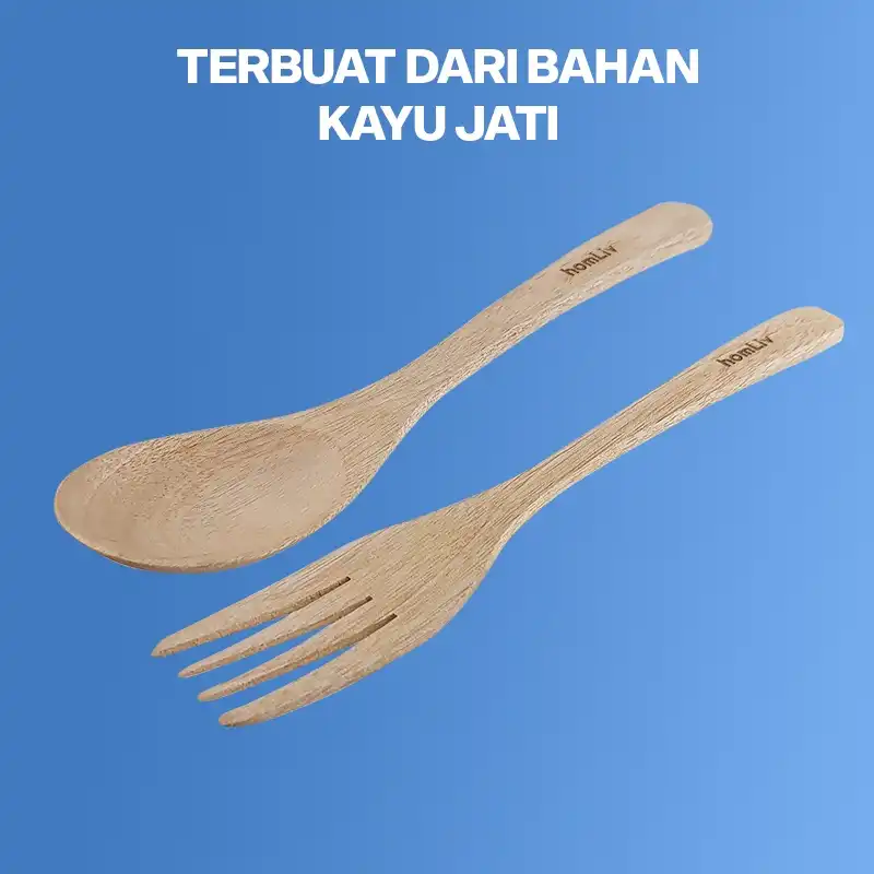 homLiv Sendok Garpu Kayu Set Carola Wooden Cutlery Serbaguna Food Grade 3