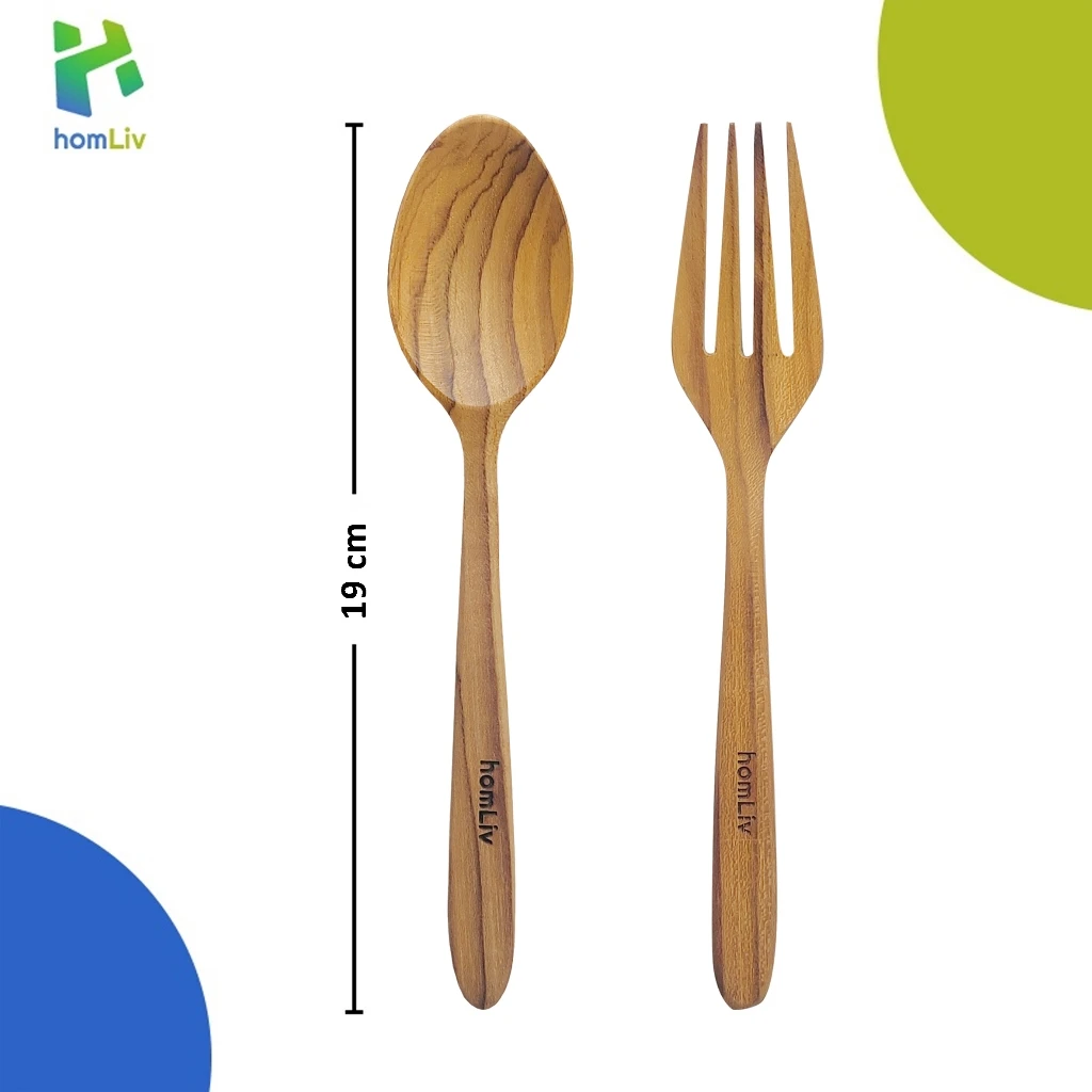 homLiv Sendok Garpu Kayu Set Carola Wooden Cutlery Serbaguna Food Grade 4