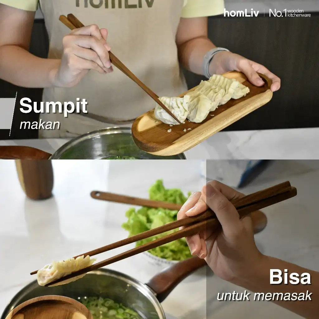 homLiv Sumpit Kayu Jati 2 Pasang Arasu Wooden Chopsticks Sumpit Makan Foodgrade 07257 3