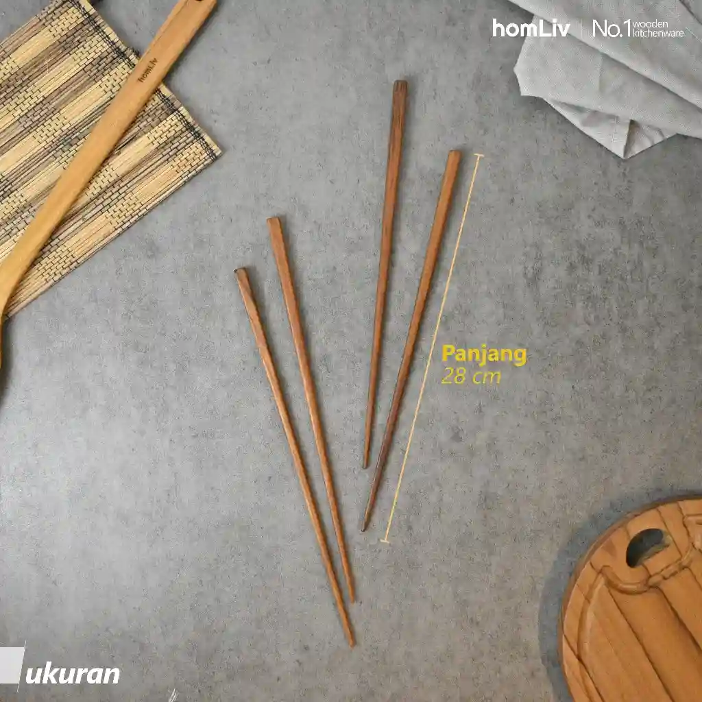 homLiv Sumpit Kayu Jati 2 Pasang Arasu Wooden Chopsticks Sumpit Makan Foodgrade 07257 4