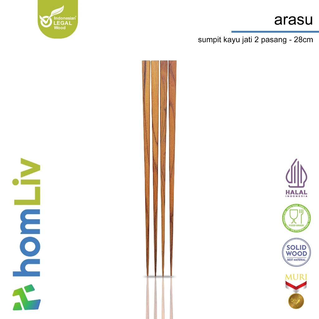 homLiv Sumpit Kayu Jati 2 Pasang Arasu Wooden Chopsticks Sumpit Makan Foodgrade 07257 5
