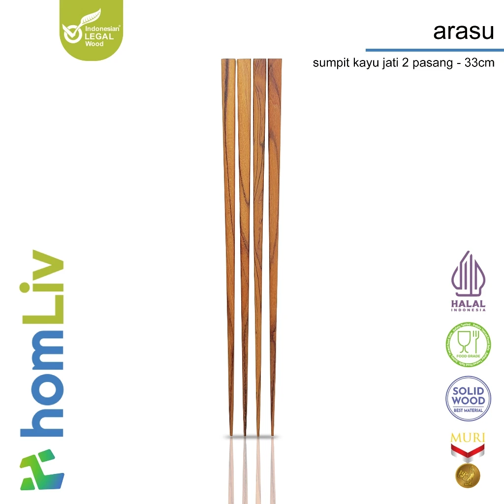 homLiv Sumpit Kayu Jati 2 Pasang Arasu Wooden Chopsticks Sumpit Makan Foodgrade 07257 6