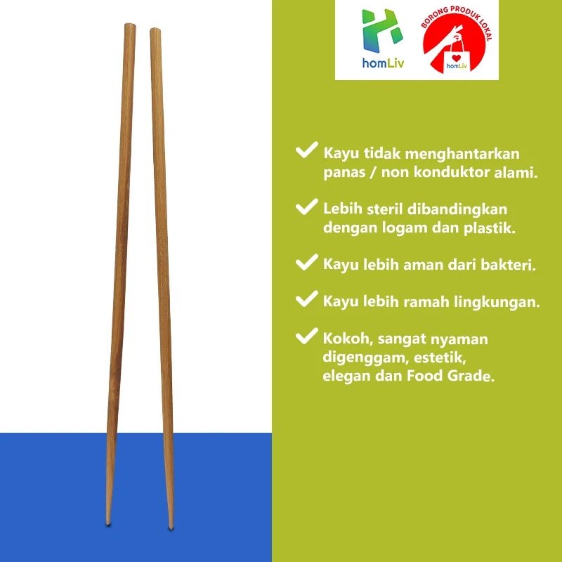 homLiv Sumpit Jumbo Kayu Jati 39 Cm Yosu Wooden Chopsticks Sumpit Makan Foodgrade HK08 5