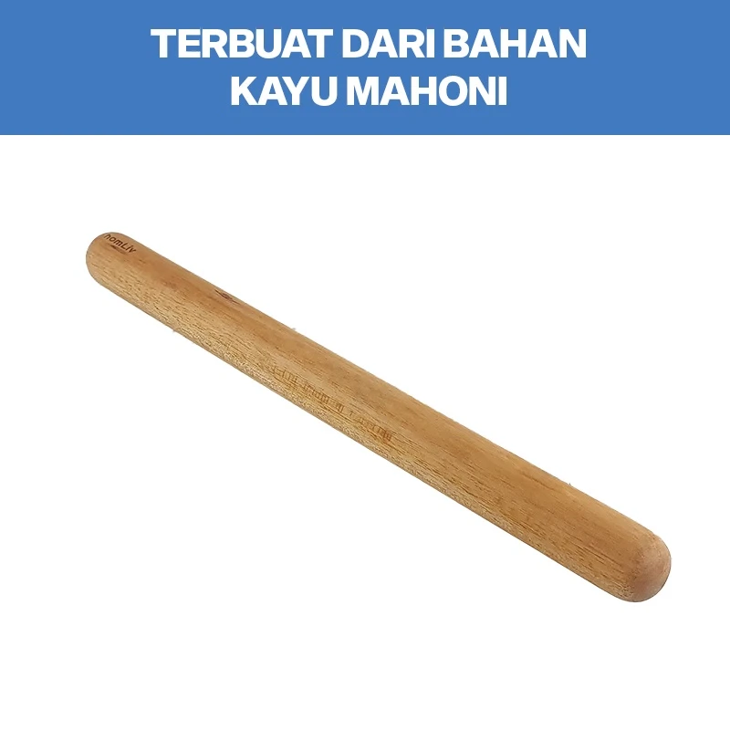 homLiv Penggiling Adonan Kayu Mahoni 33 Cm Hikaru Wooden Rolling Pin Foodgrade 07257 3