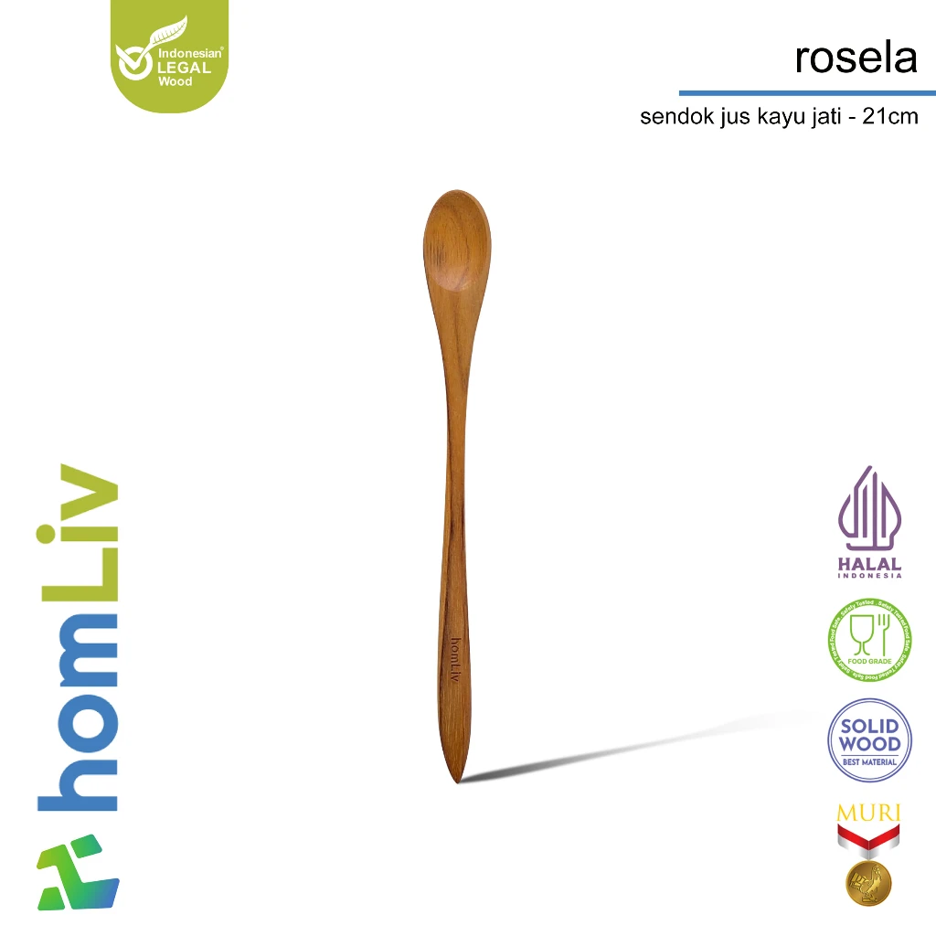 homLiv Sendok Jus Kayu Jati 21 Cm Rosela Wooden Juice Spoon Foodgrade 07257