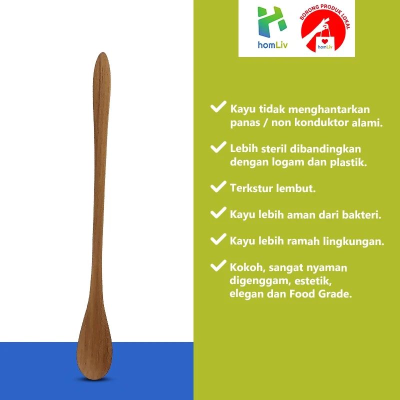 homLiv Sendok Jus Kayu Jati 21 Cm Rosela Wooden Juice Spoon Foodgrade 07257 5