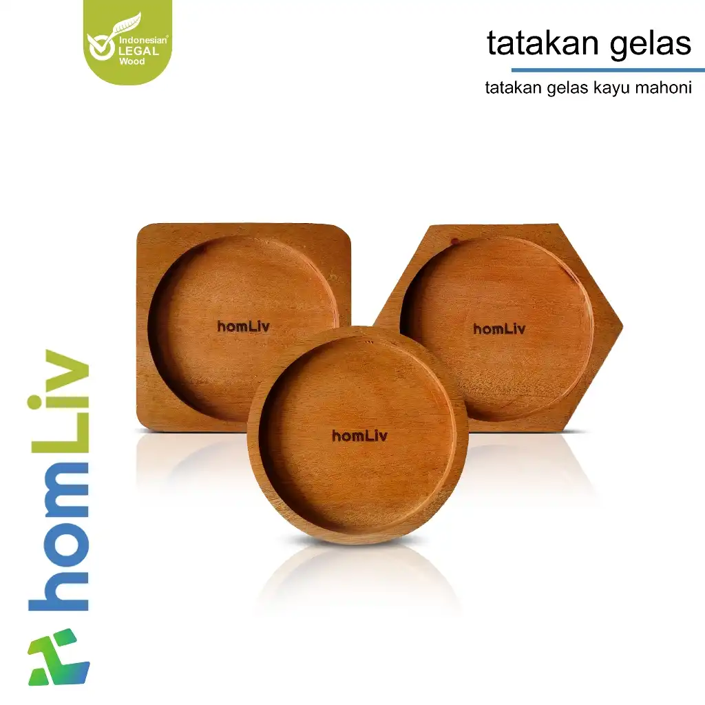 homLiv Tatakan Gelas Kayu Jati dan Mahoni Wooden Coasters Bentuk Aleta Clarita Hexa