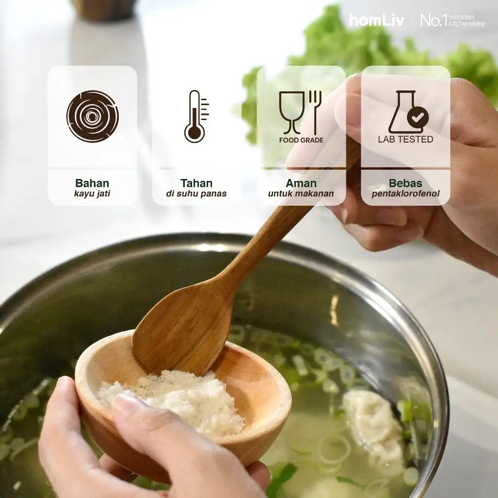 homLiv Sendok Desert Kayu Jati 13.5 Cm Emila Wooden Dessert Spoon Foodgrade 07257 2