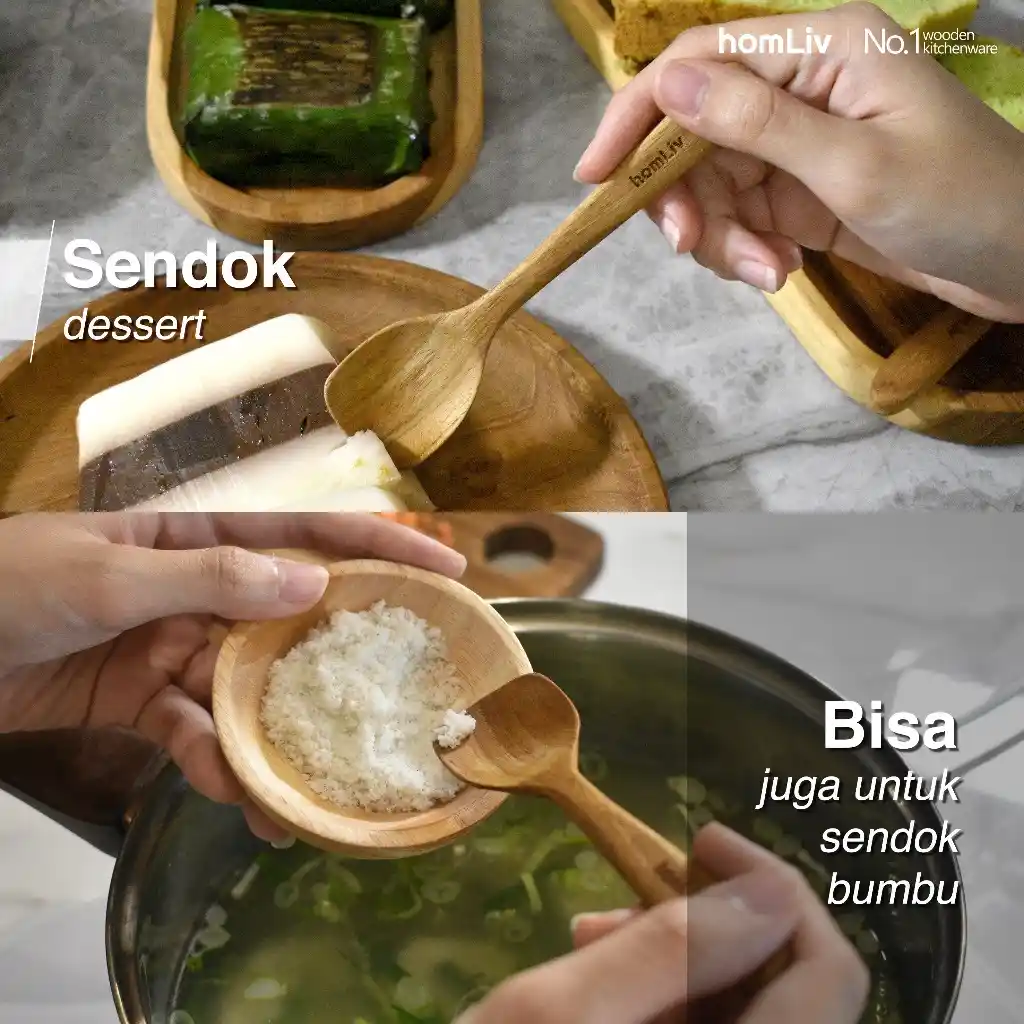 homLiv Sendok Desert Kayu Jati 13.5 Cm Emila Wooden Dessert Spoon Foodgrade 07257 3