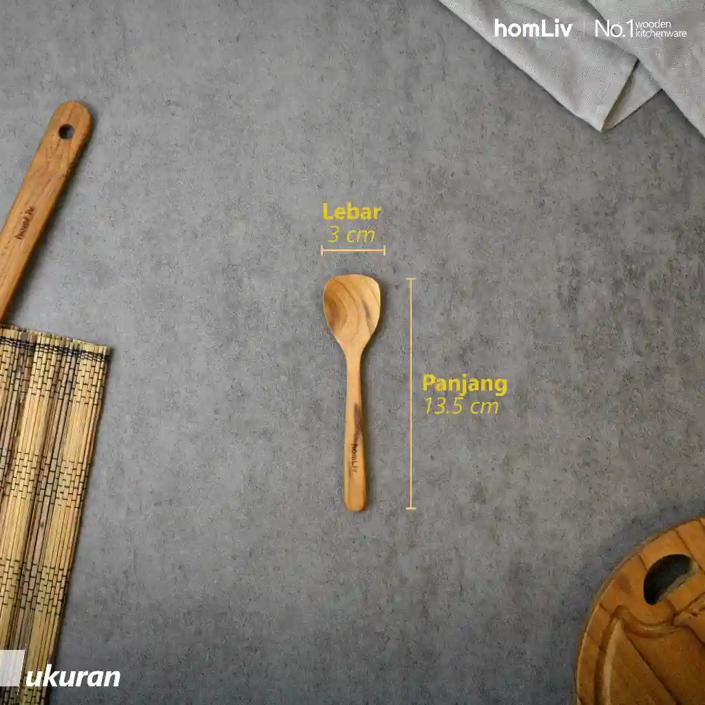 homLiv Sendok Desert Kayu Jati 13.5 Cm Emila Wooden Dessert Spoon Foodgrade 07257 4
