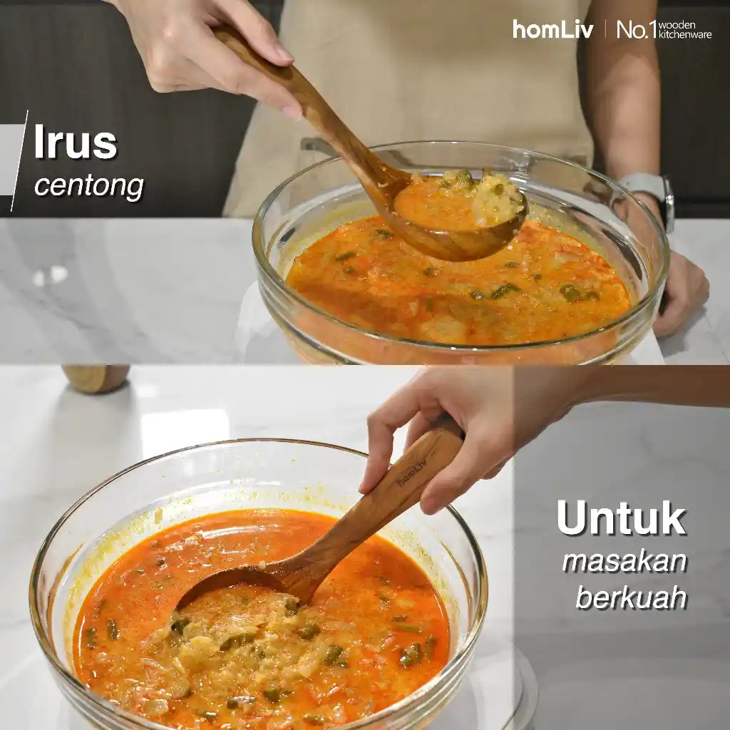homLiv Irus Centong Soup Kayu Jati Janeva Wooden Soup Ladle Foodgrade 3
