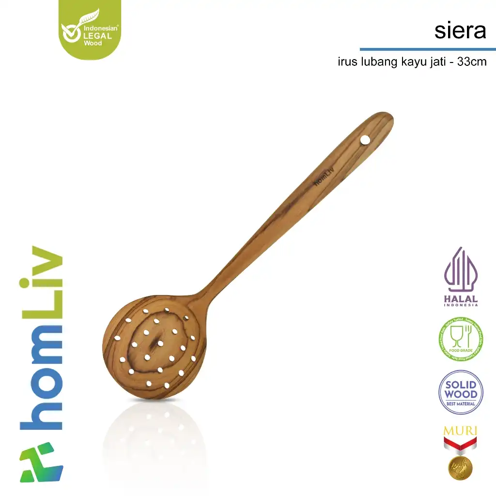 homLiv Irus Sendok Tiris Kayu Jati Siera Wooden Strainer Food Grade