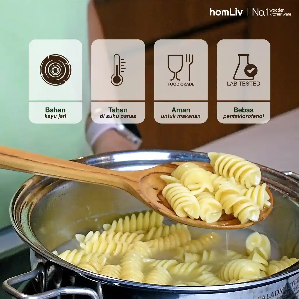 homLiv Irus Sendok Tiris Kayu Jati Siera Wooden Strainer Food Grade 2