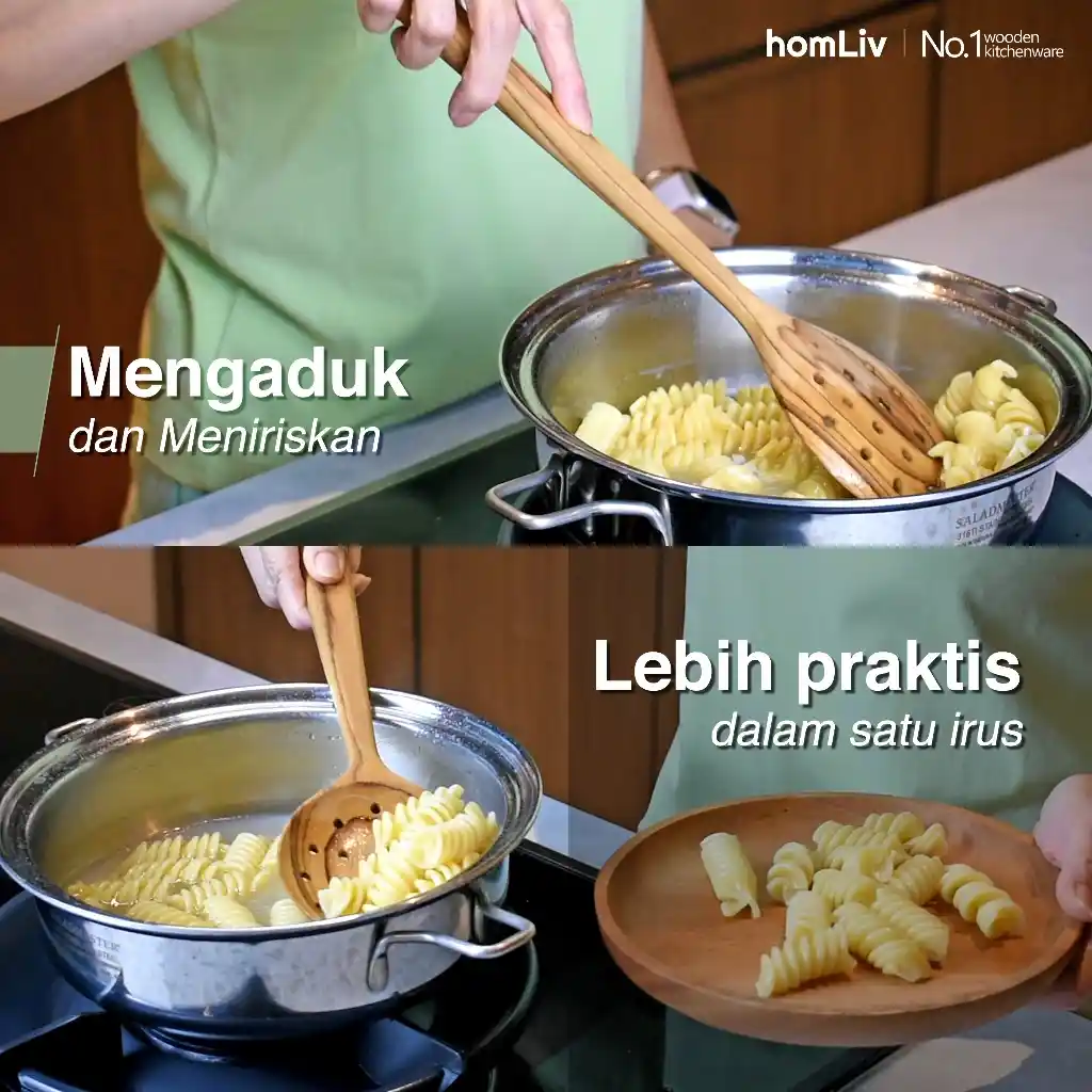 homLiv Irus Sendok Tiris Kayu Jati Siera Wooden Strainer Food Grade 3