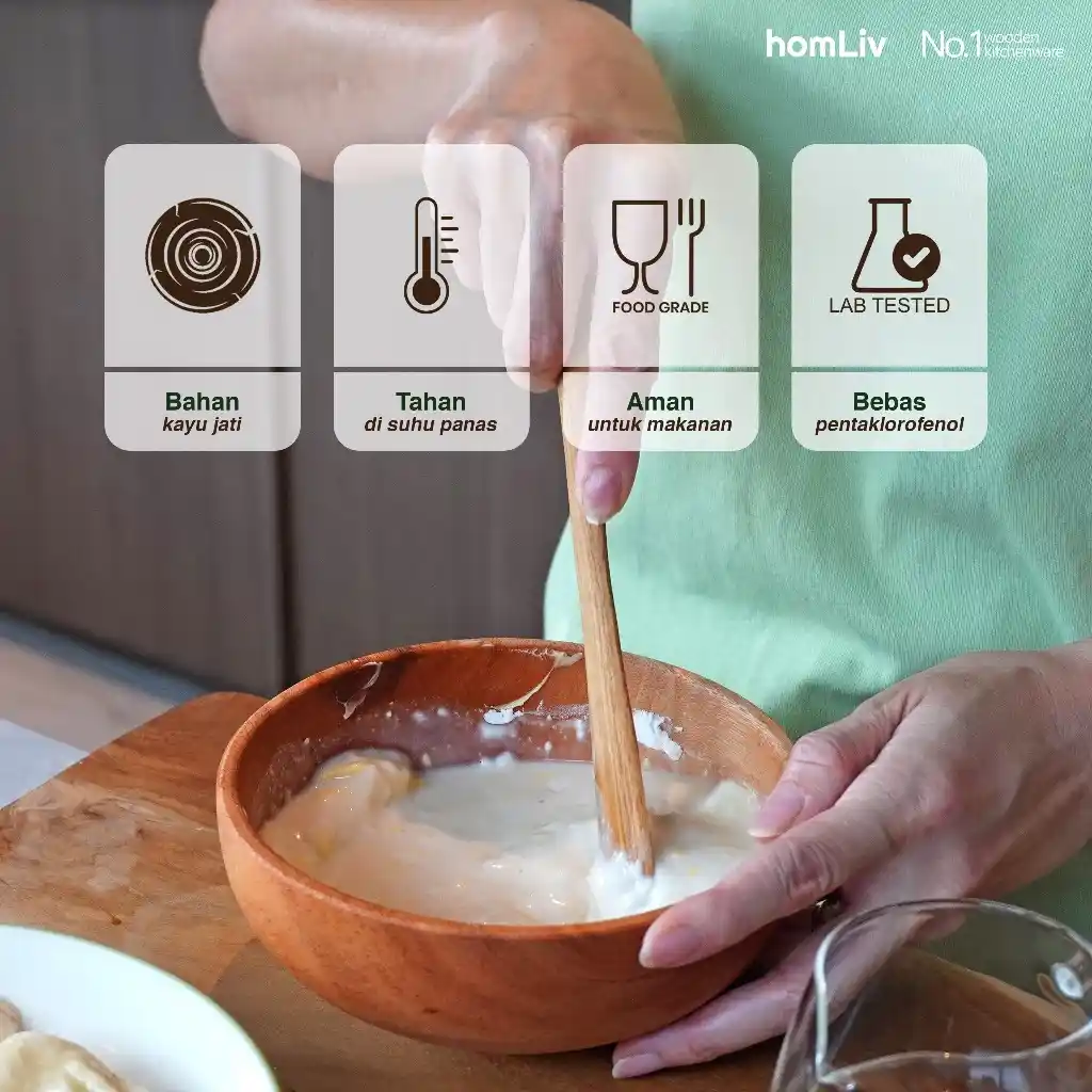 homLiv Sendok Pengaduk 2 Sisi Kayu Foodgrade 22 Cm Sanela Wooden Stirring Serbaguna 07257 2