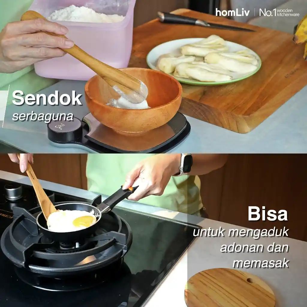 homLiv Sendok Pengaduk 2 Sisi Kayu Foodgrade 22 Cm Sanela Wooden Stirring Serbaguna 07257 3