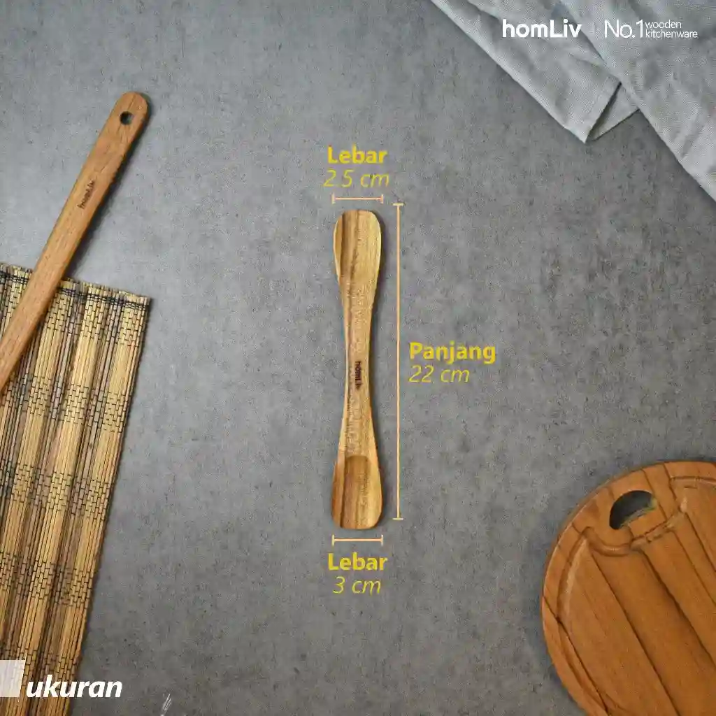 homLiv Sendok Pengaduk 2 Sisi Kayu Foodgrade 22 Cm Sanela Wooden Stirring Serbaguna 07257 4