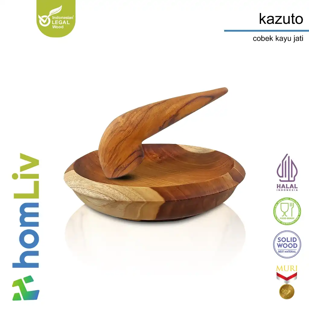 homLiv Cobek Ulekan Kayu Jati Kazuto Mortar And Pestle Food Grade
