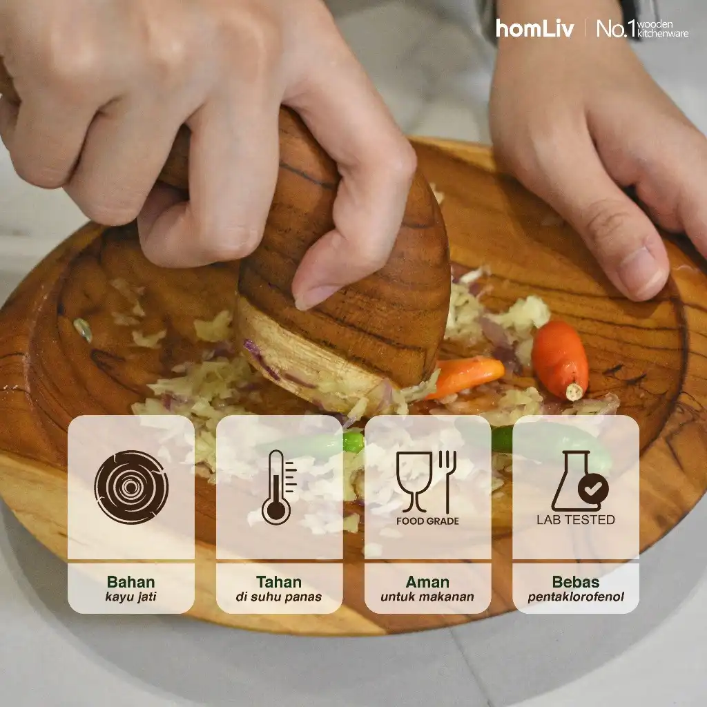 homLiv Cobek Ulekan Kayu Jati Kazuto Mortar And Pestle Food Grade 2