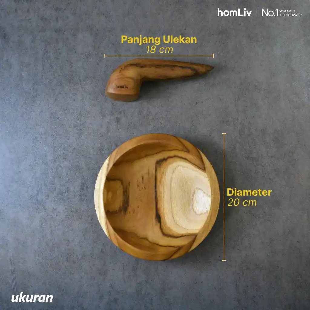 homLiv Cobek Ulekan Kayu Jati Kazuto Mortar And Pestle Food Grade 4