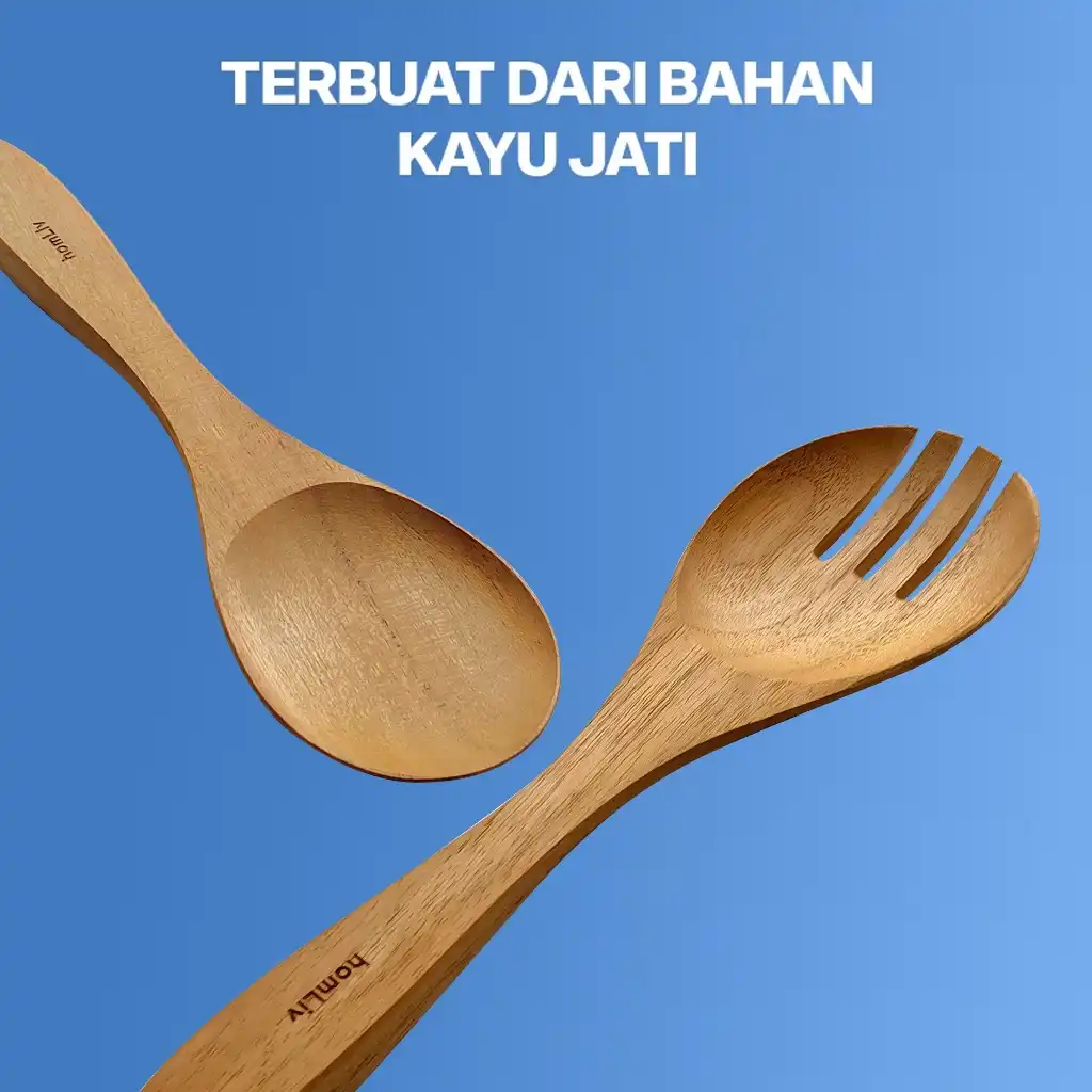 homLiv Sendok Garpu Jumbo Kayu Jati 28 Cm New Angela Wooden Jumbo Cutlery Multifungsi Food Grade 3