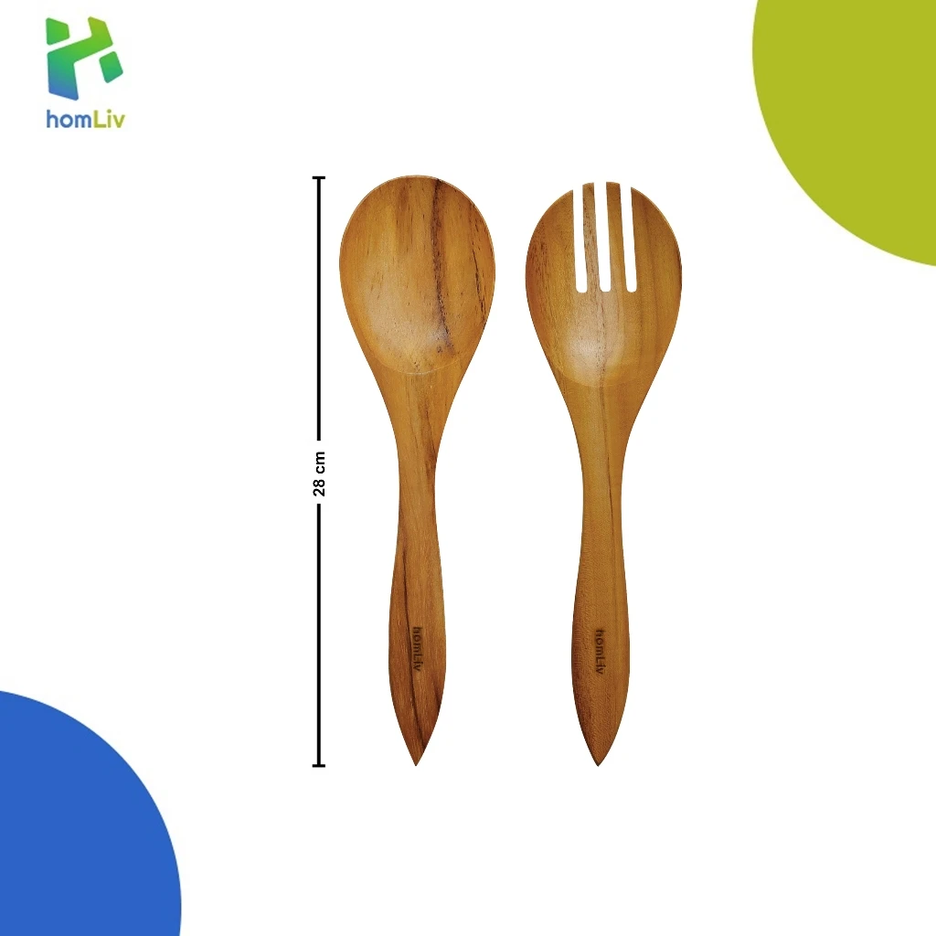 homLiv Sendok Garpu Jumbo Kayu Jati 28 Cm New Angela Wooden Jumbo Cutlery Multifungsi Food Grade 4