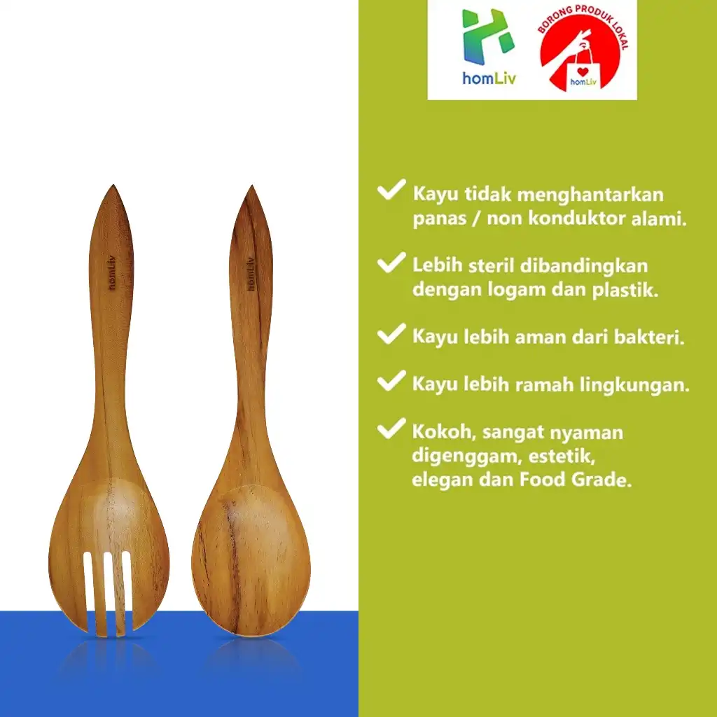 homLiv Sendok Garpu Jumbo Kayu Jati 28 Cm New Angela Wooden Jumbo Cutlery Multifungsi Food Grade 5