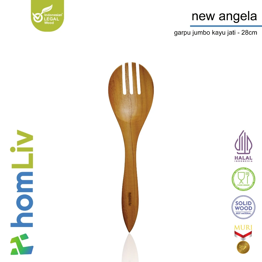 homLiv Sendok Garpu Jumbo Kayu Jati 28 Cm New Angela Wooden Jumbo Cutlery Multifungsi Food Grade 7