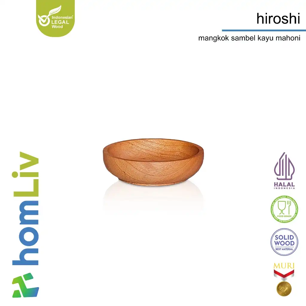 homLiv Mangkok Sambel Kayu Mahoni Hiroshi Wooden Chili Plate Food Grade