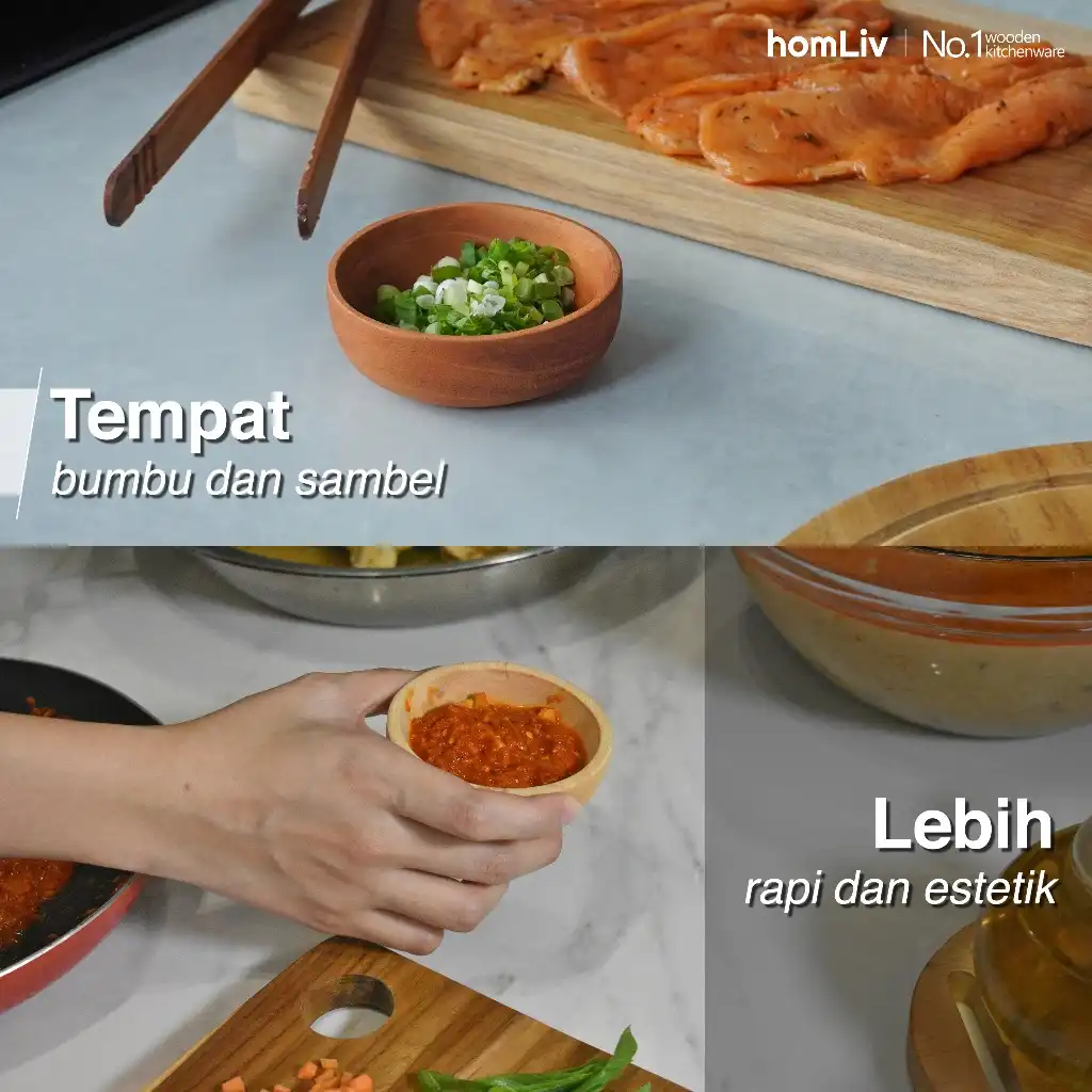 homLiv Mangkok Sambel Kayu Mahoni Hiroshi Wooden Chili Plate Food Grade 3