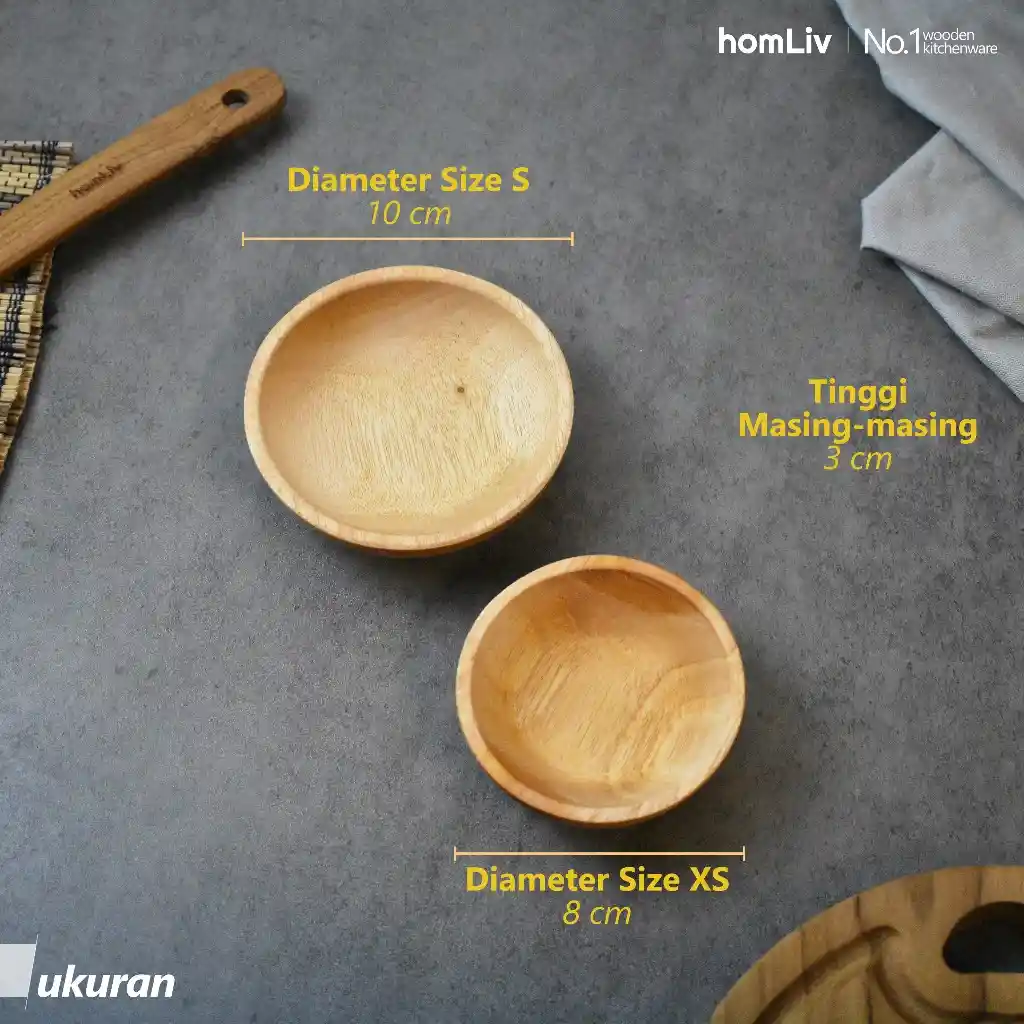 homLiv Mangkok Sambel Kayu Mahoni Hiroshi Wooden Chili Plate Food Grade 4
