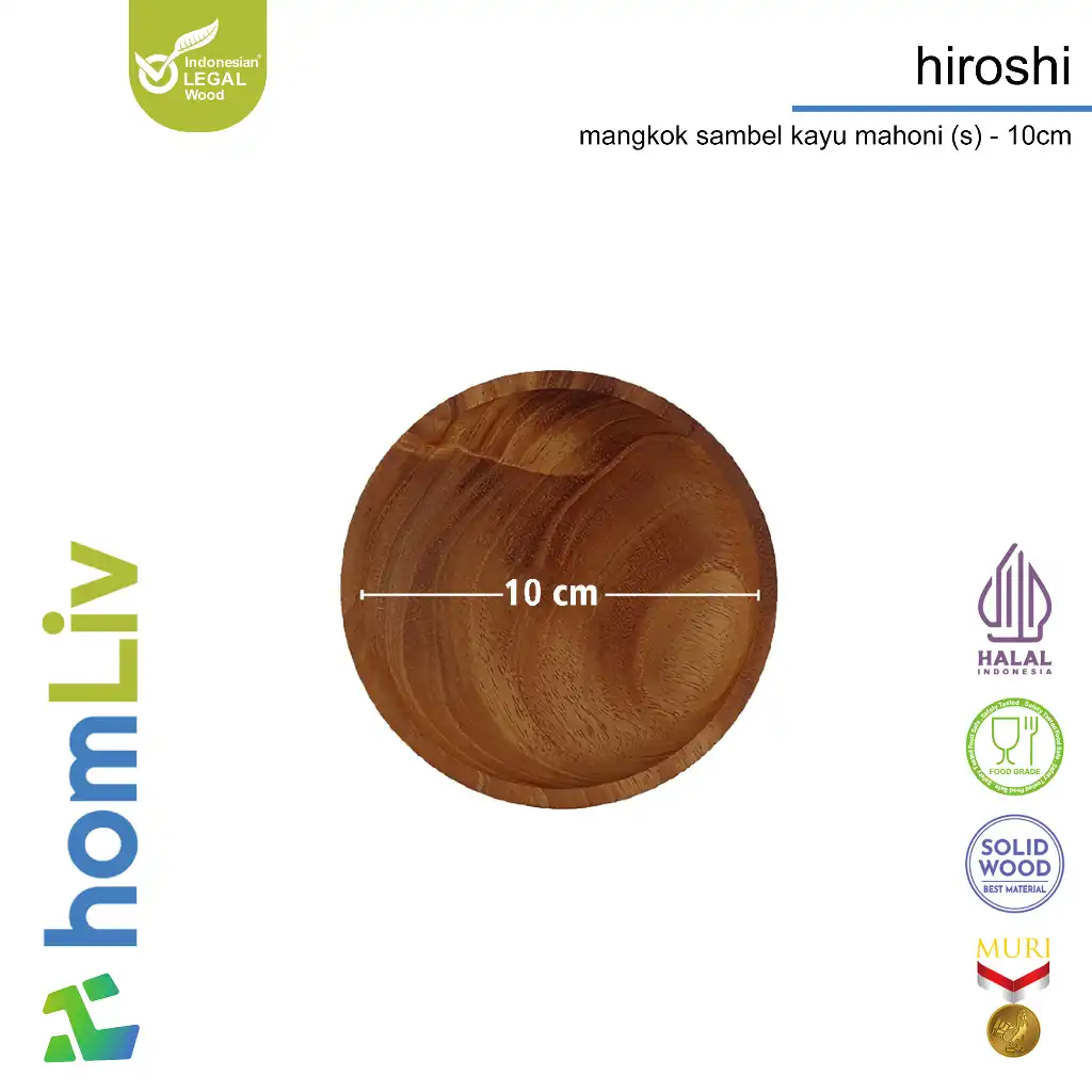 homLiv Mangkok Sambel Kayu Mahoni Hiroshi Wooden Chili Plate Food Grade 5