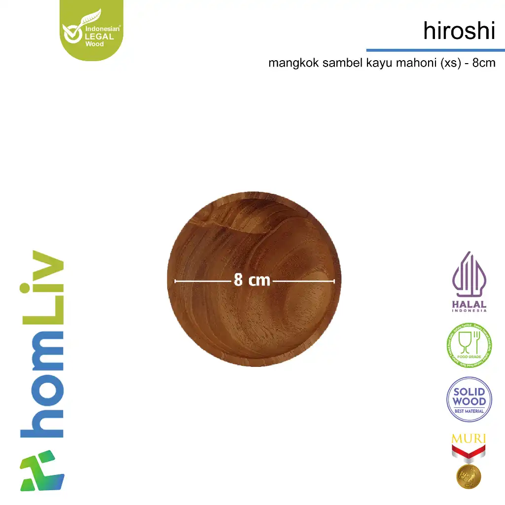 homLiv Mangkok Sambel Kayu Mahoni Hiroshi Wooden Chili Plate Food Grade 6