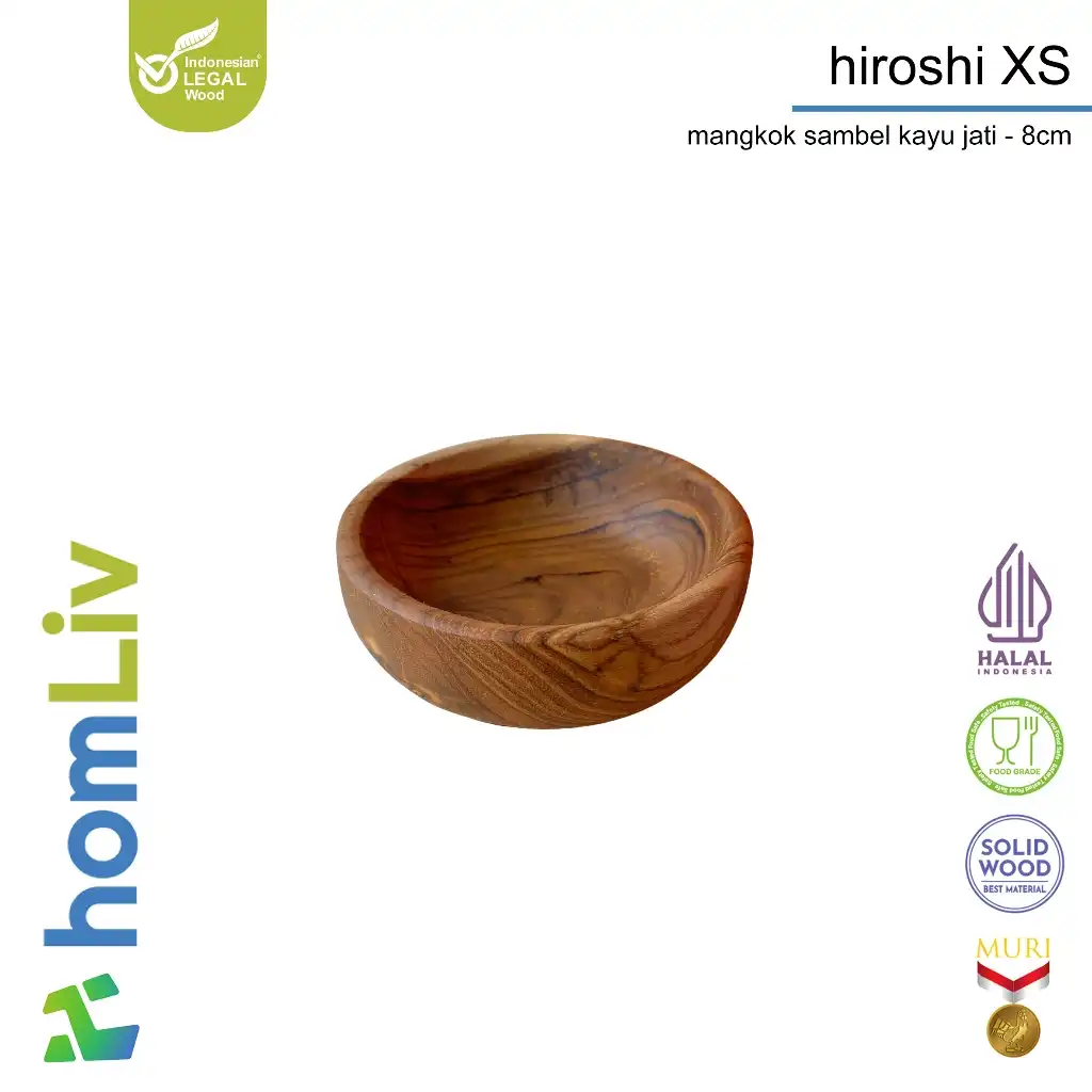 homLiv Mangkok Sambel Kayu Mahoni Hiroshi Wooden Chili Plate Food Grade 8