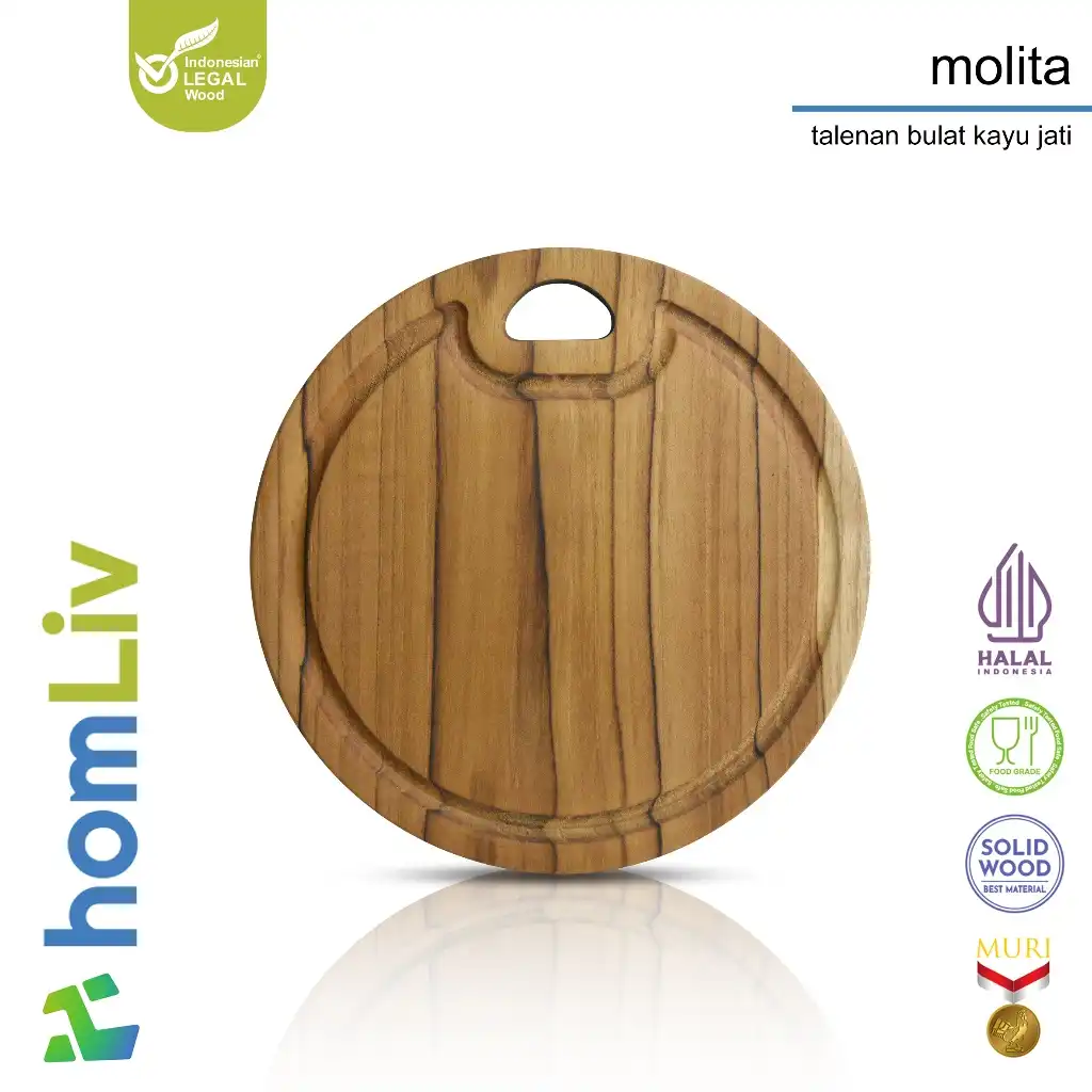 homLiv Talenan Kayu Jati Bulat Tali Air Molita Round Cutting Board