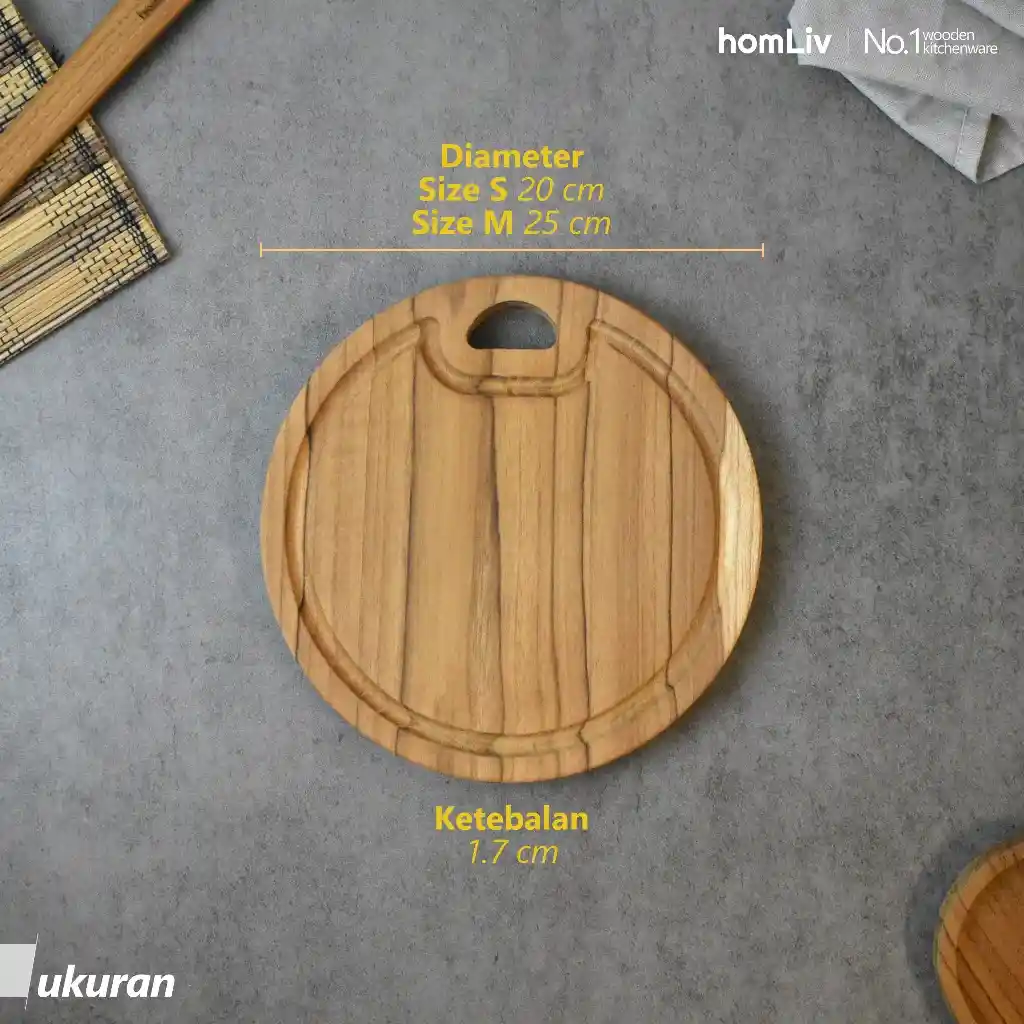 homLiv Talenan Kayu Jati Bulat Tali Air Molita Round Cutting Board 4