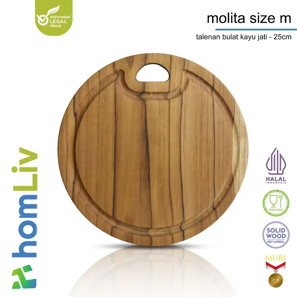 homLiv Talenan Kayu Jati Bulat Tali Air Molita Round Cutting Board 6