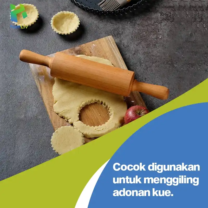 homLiv Penggiling Adonan Kayu Mahoni Pegangan 33 Cm Amaru Mahoni Wooden Rolling Pin With Handle Food Grade 2