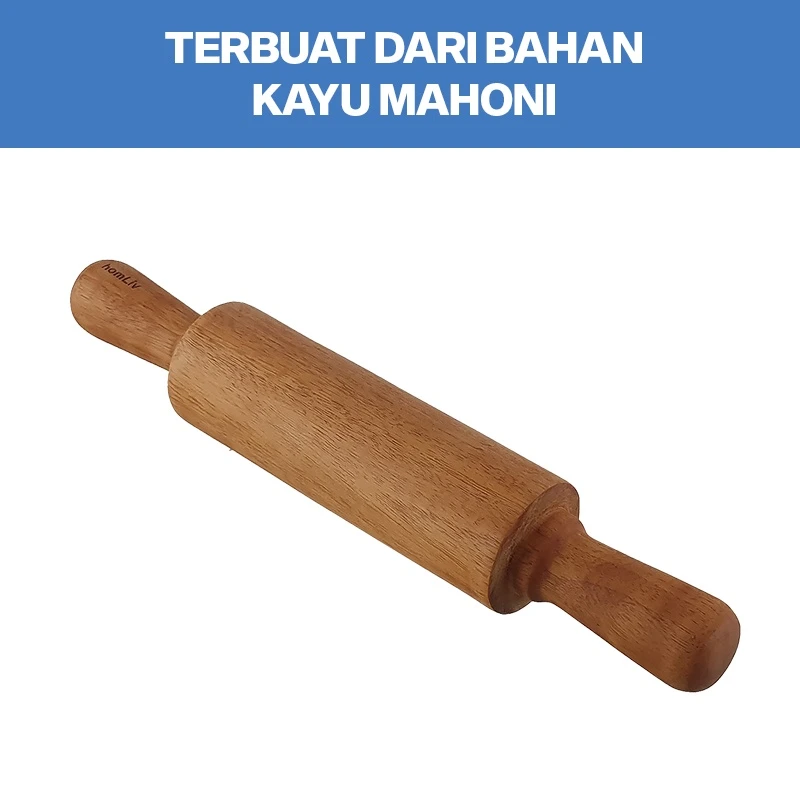 homLiv Penggiling Adonan Kayu Mahoni Pegangan 33 Cm Amaru Mahoni Wooden Rolling Pin With Handle Food Grade 3