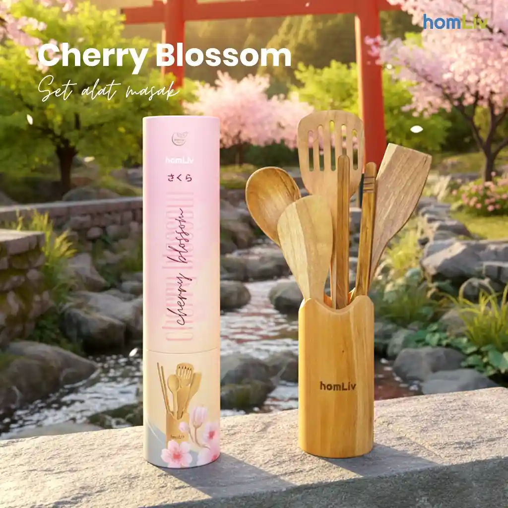homLiv Set Alat Masak Kayu Cherry Blossom Cookware Set Food Grade