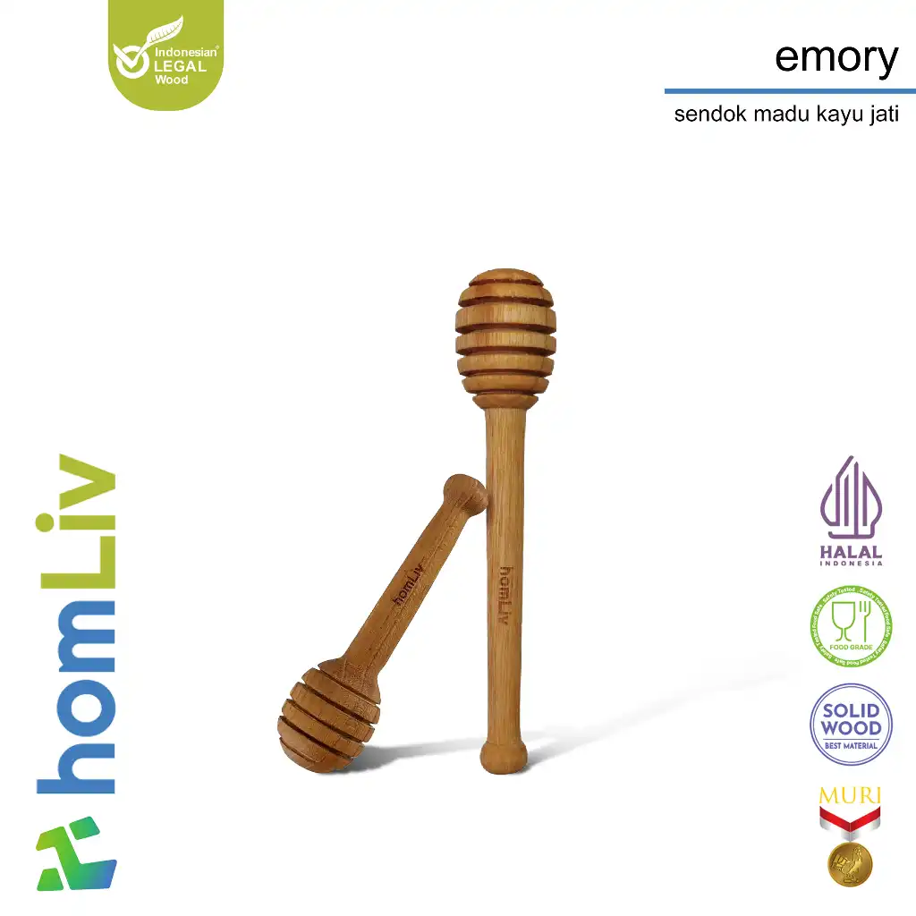 homLiv Sendok Madu Kayu Jati Bulat 15.5 Cm Emory Wooden Honey Dipper Food Grade