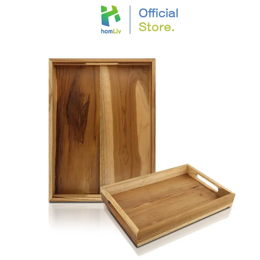 homLiv Nampan Kotak Kayu Jati Ukuran M / L Wooden Tray Baki Kayu 2