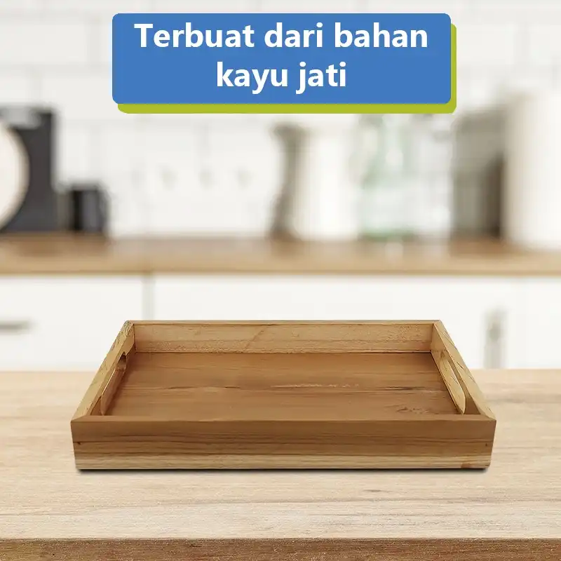 homLiv Nampan Kotak Kayu Jati Ukuran M / L Wooden Tray Baki Kayu 4