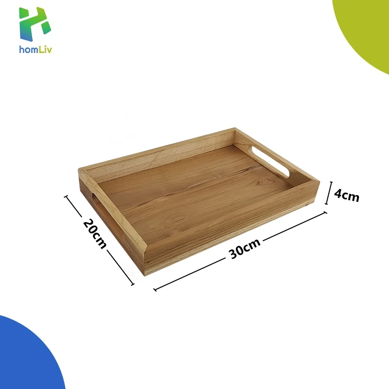 homLiv Nampan Kotak Kayu Jati Ukuran M / L Wooden Tray Baki Kayu 5