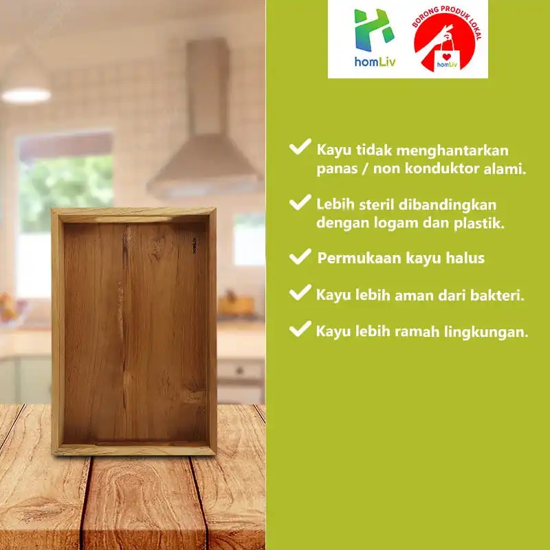 homLiv Nampan Kotak Kayu Jati Ukuran M / L Wooden Tray Baki Kayu 6