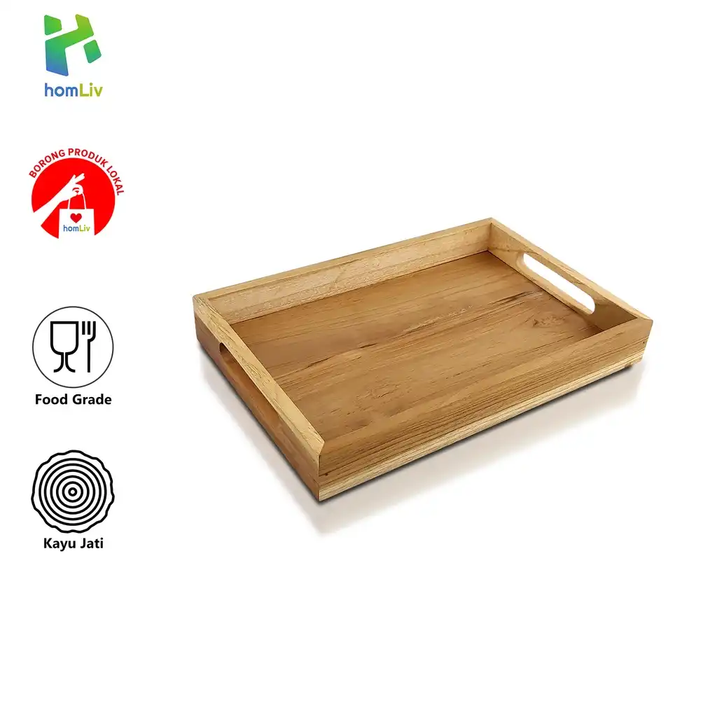 homLiv Nampan Kotak Kayu Jati Ukuran M / L Wooden Tray Baki Kayu 7