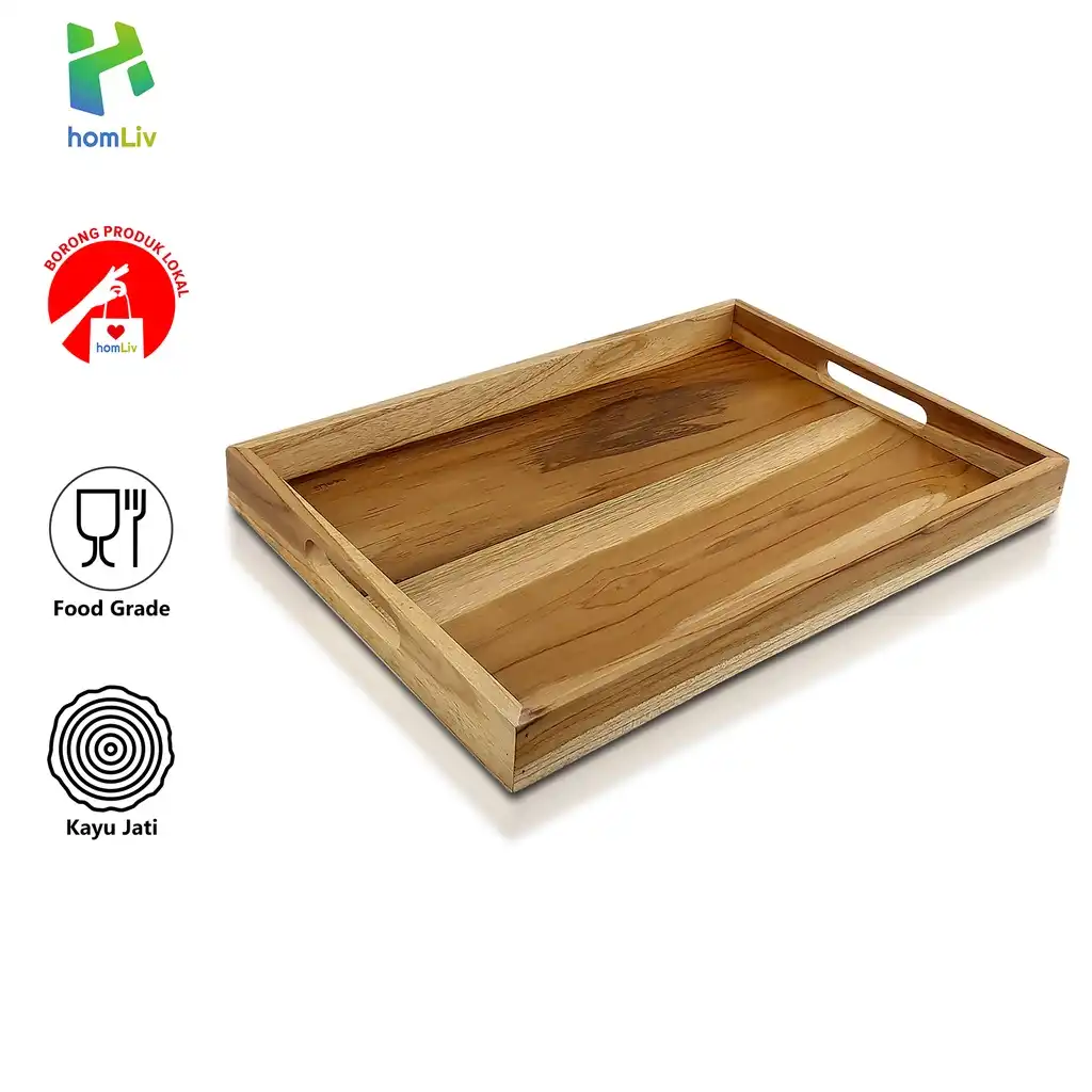 homLiv Nampan Kotak Kayu Jati Ukuran M / L Wooden Tray Baki Kayu 8