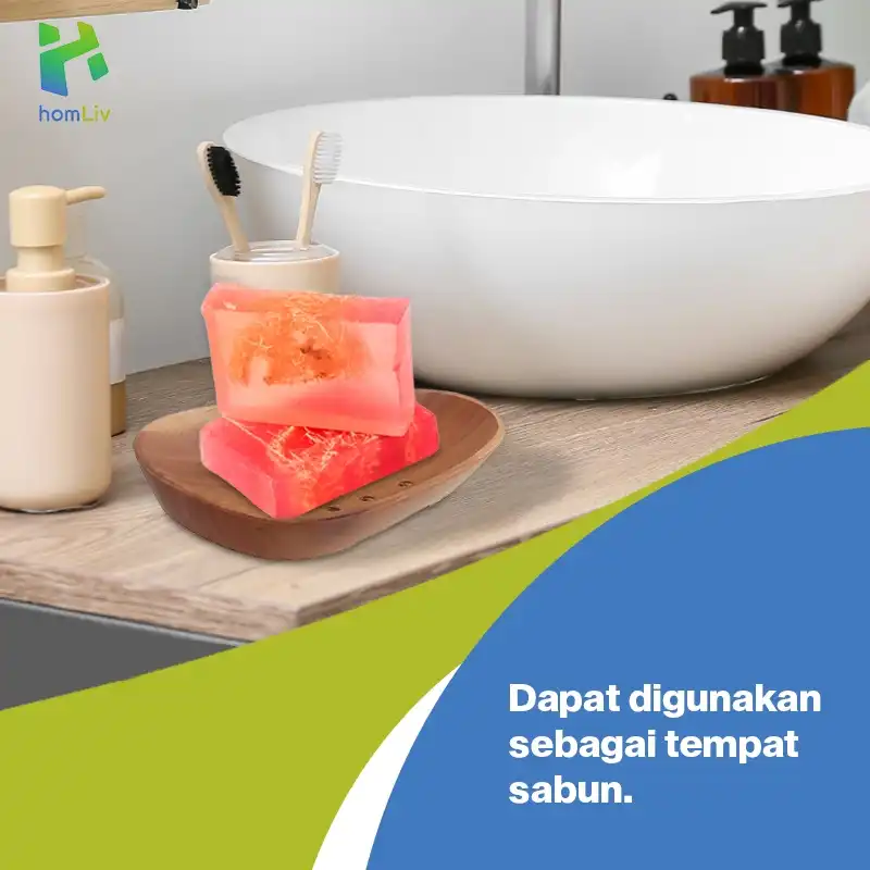 homLiv Tempat Sabun Kayu Jati Segi Panjang / Bulat / Oval Moriyo Wooden Soap Holder Foodgrade HD31 2